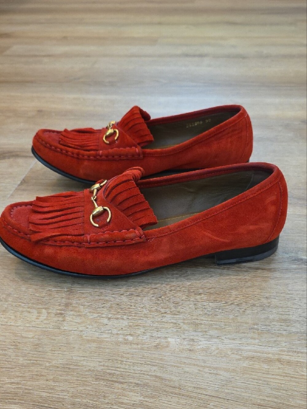 Gucci Red Suede Fringe Horsebit Loafers Sz 39 - Picture 2 of 6